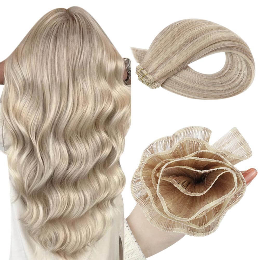  Moresoo Sew in Hair Extensions Human Hair Blonde Hand Tied  Weft Hair Extensions Human Hair Medium Brown Highlighted with Blonde Remy  hair Wefts Human Hair Sew in Extensions 100g 
