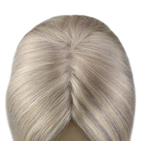 Moresoo hair topper mono base hairpiece soft and straight hair for hair loss