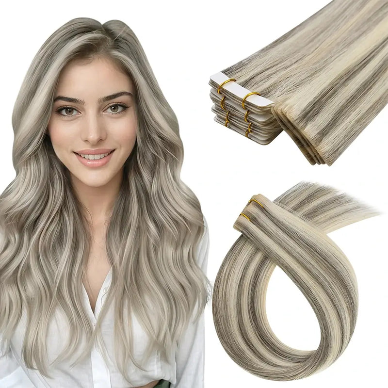 Load image into Gallery viewer, [New]Moresoo Virgin Injection Tape in Human Hair Extensions Balayage Blonde (#1CC/80/60)
