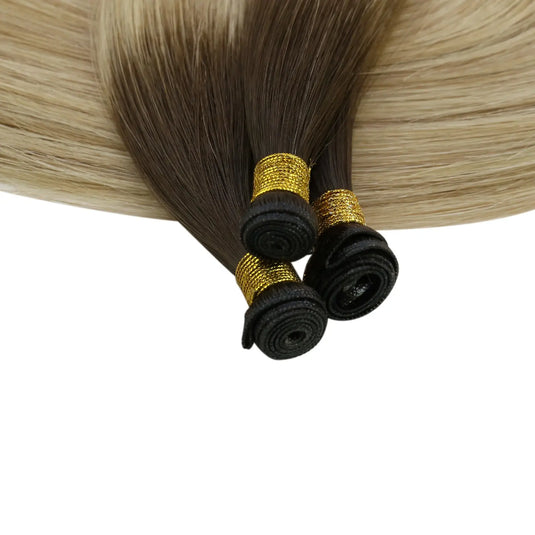 [New]Moresoo Virgin Invisible Genius Weft Hair Extensions Human Hair Bundles Brown to Blonde Ombre(