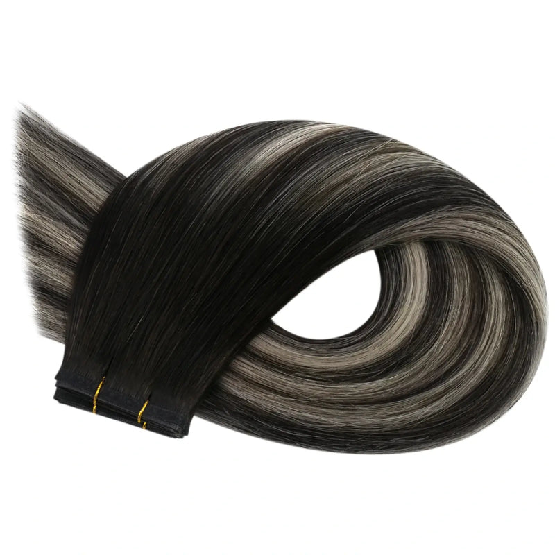 Load image into Gallery viewer, Moresoo Virgin Sew In Flat Hair Weft Human Hair Extensions Silver Black (#1B/S/1B)
