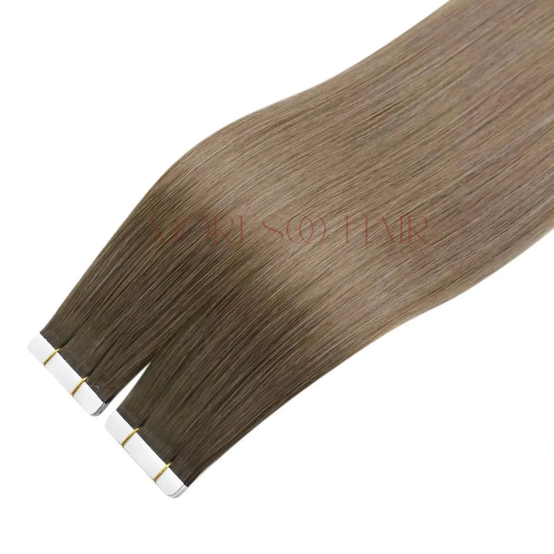 Load image into Gallery viewer, 【New Color】Moresoo Virgin Tape In Hair Extensions 100% Brazilian Human Balayage Brown Hair (#R2/DXB/18)
