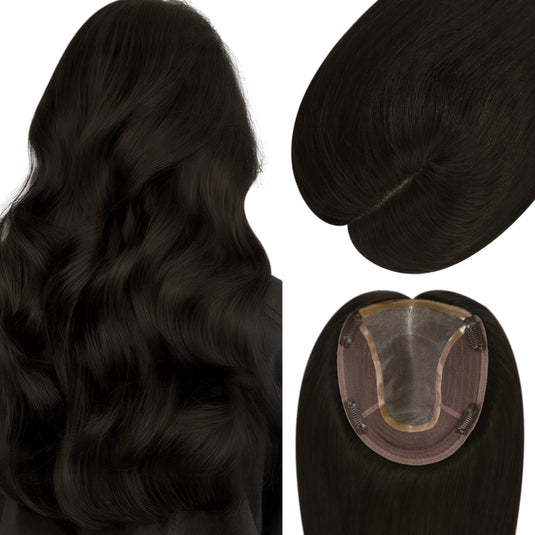 topper hair dark brown straight hair mono base