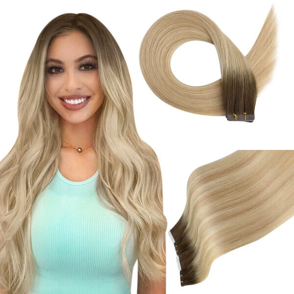 Load image into Gallery viewer, brown root hair extensions-ombre blonde hair extensions-hair extensions for short hair-invisible hair extensions for thin hair-hair extensions cost-long hair extensions-long hair extensions-22 inch hair extensions
