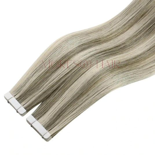 [New]Moresoo Virgin Tape In Hair Extensions 100% Brazilian Human Highlight Blonde Hair (