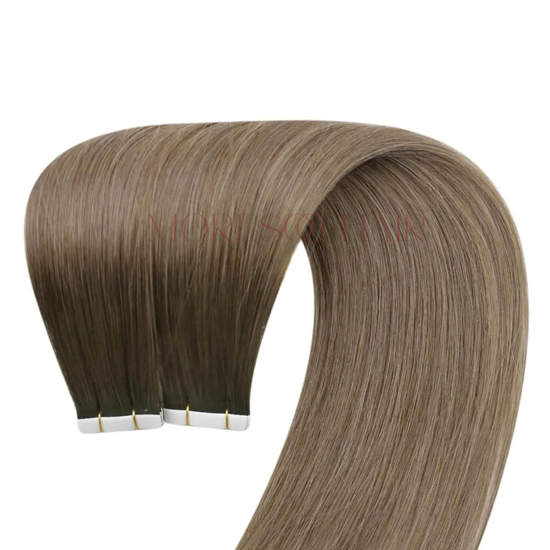 Load image into Gallery viewer, 【New Color】Moresoo Virgin Tape In Hair Extensions 100% Brazilian Human Balayage Brown Hair (#R2/DXB/18)
