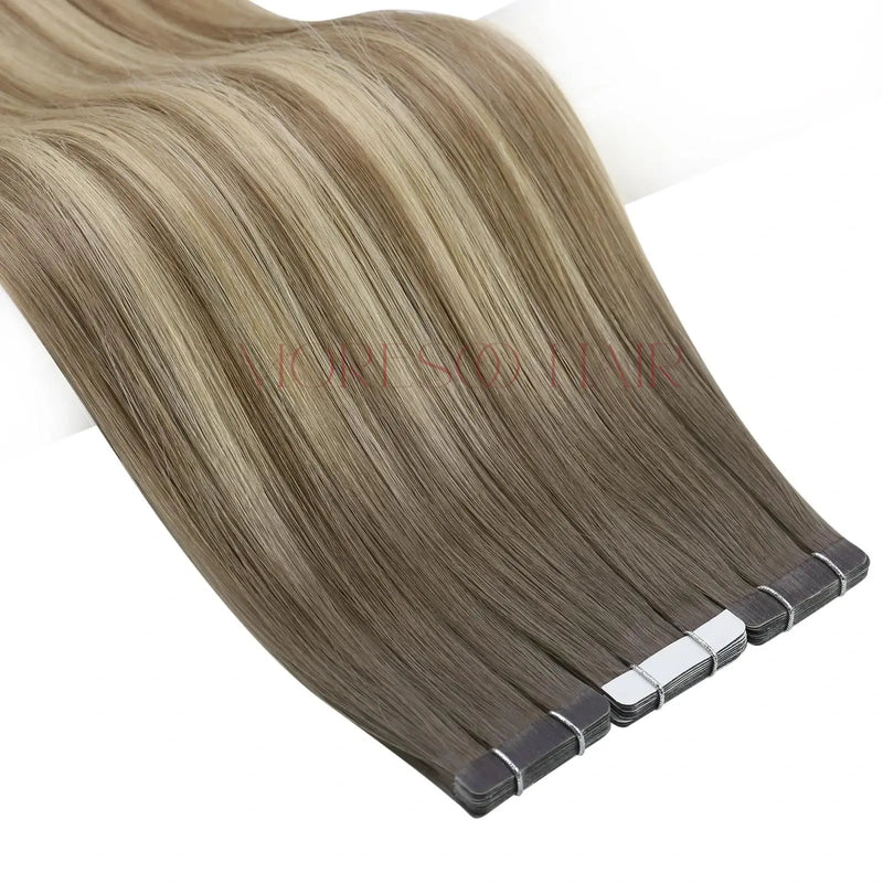 Load image into Gallery viewer, [New]Moresoo Virgin Tape In Hair Extensions 100% Brazilian Human Balayage Brown Hair (#5/7/20)
