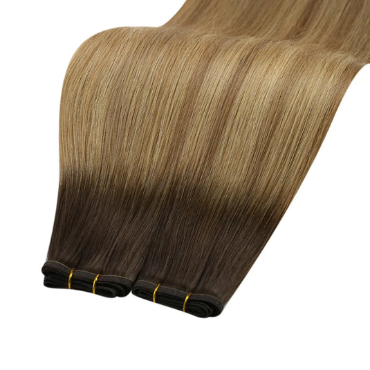 Moresoo Virgin Human Hair Silk Seam Volumizing Weft  Hair Extensions Balayage Brown (