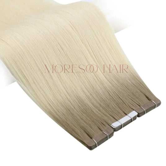 【New Color】Moresoo Virgin Tape In Hair Extensions 100% Brazilian Human Ombre Blonde Hair (