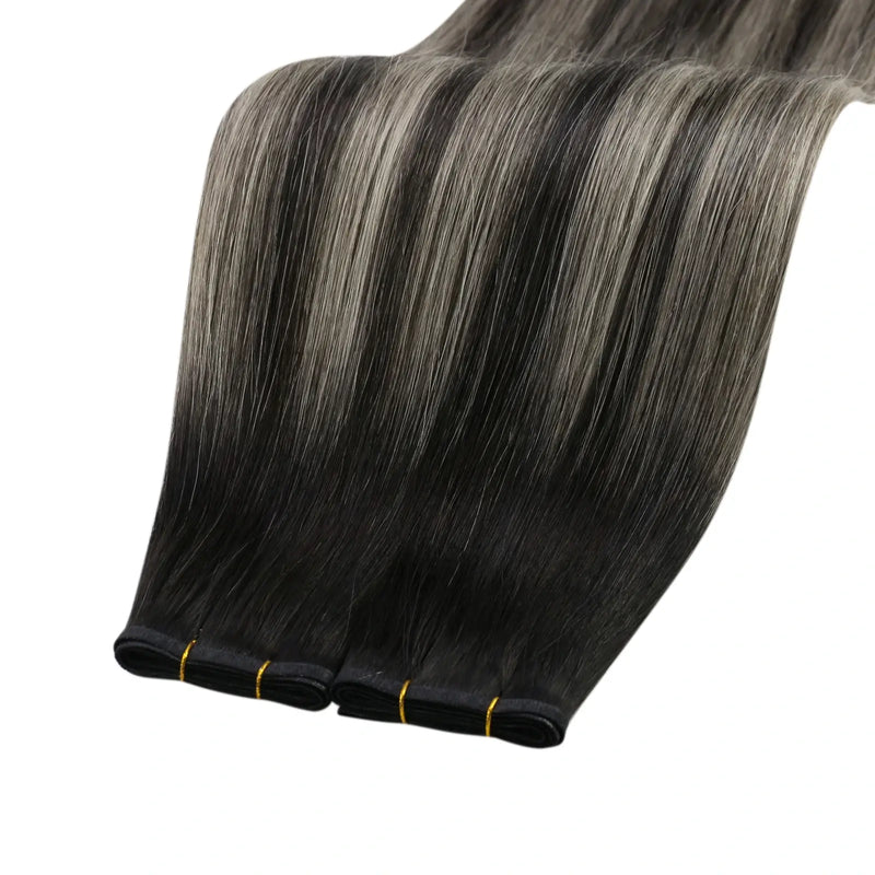 Load image into Gallery viewer, Moresoo Virgin Sew In Flat Hair Weft Human Hair Extensions Silver Black (#1B/S/1B)
