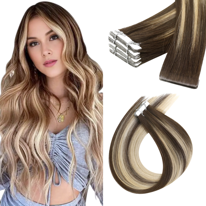 Load image into Gallery viewer, [25% Off] Invisible Tape in Extensions Balayage Virgin Hair (#4/8/4/22/800)
