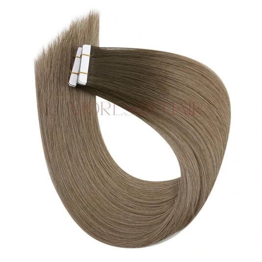 【New Color】Moresoo Virgin Tape In Hair Extensions 100% Brazilian Human Balayage Brown Hair (