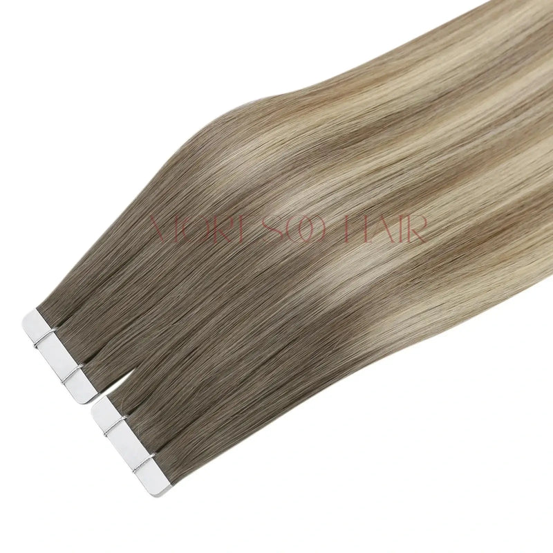 Load image into Gallery viewer, 【New Color】Moresoo Virgin Tape In Hair Extensions 100% Brazilian Human Balayage Brown Hair (#5/7/20)
