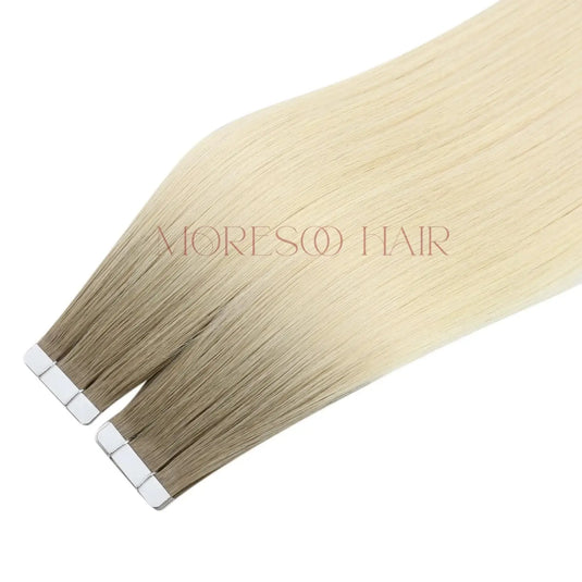 【New Color】Moresoo Virgin Tape In Hair Extensions 100% Brazilian Human Ombre Blonde Hair (