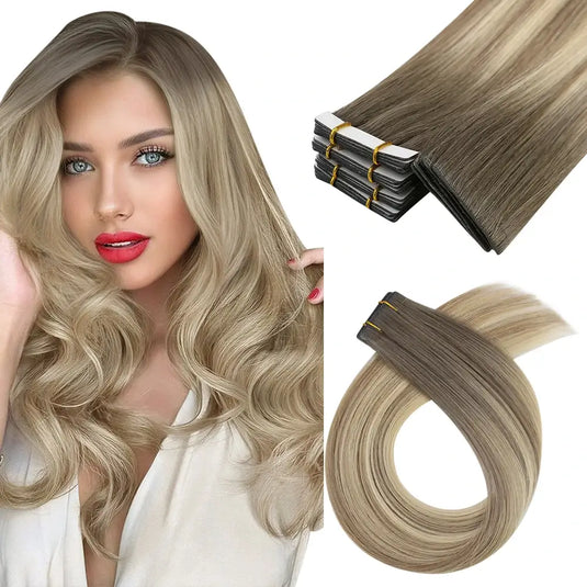 [New]Moresoo Virgin Injection Tape in Human Hair Extensions Balayage Brown Blonde(