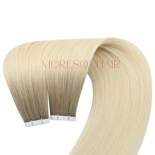 【New Color】Moresoo Virgin Tape In Hair Extensions 100% Brazilian Human Ombre Blonde Hair (