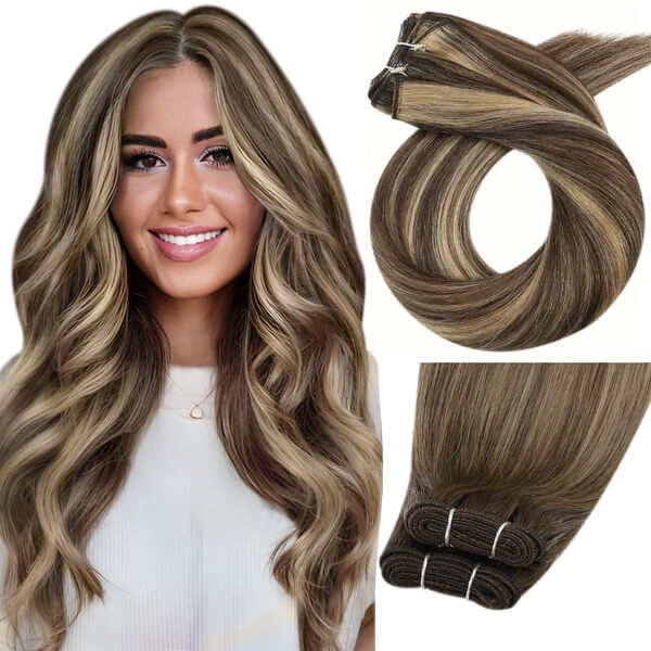 Load image into Gallery viewer, Moresoo Hair Weft balayage on brown hair-brown hair balayage-balayage on dark brown hair-blonde balayage on brown hair-balayage hair brown-brown hair with blonde balayage
