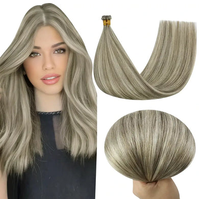 Moresoo Virgin Invisible Genius Weft Hair Extensions Human Hair Bundles Gray blonde(1CC/80/60)