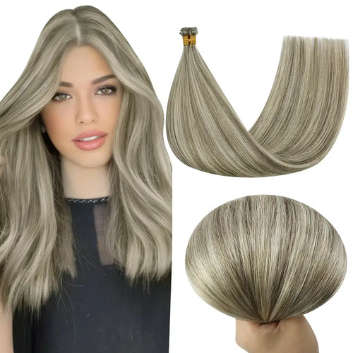 [New]Moresoo Virgin Invisible Genius Weft Hair Extensions Human Hair Bundles Gray blonde(1CC/80/60)