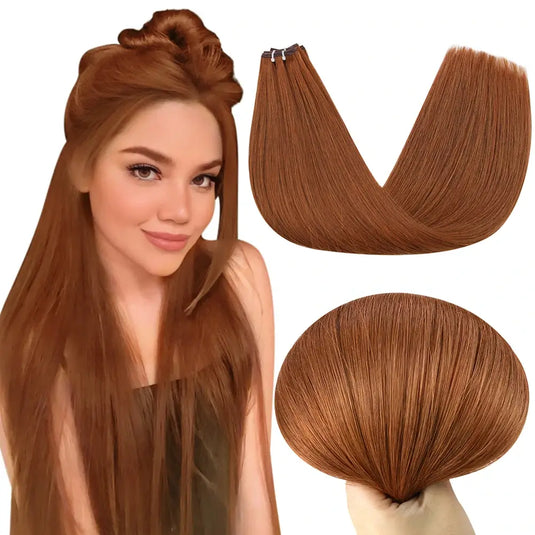 [New]Moresoo Virgin Invisible Genius Weft Hair Extensions Human Hair Bundles Copper Color (