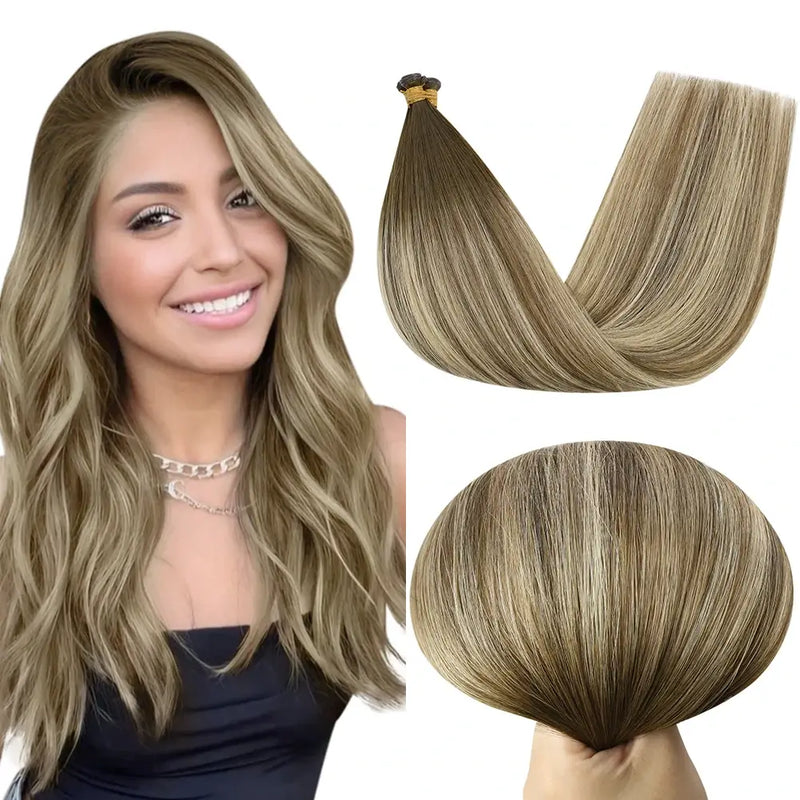 Load image into Gallery viewer, [New]Moresoo Virgin Invisible Genius Weft Hair Extensions Human Hair Bundles Ombre Brown (#4/8/27/4)
