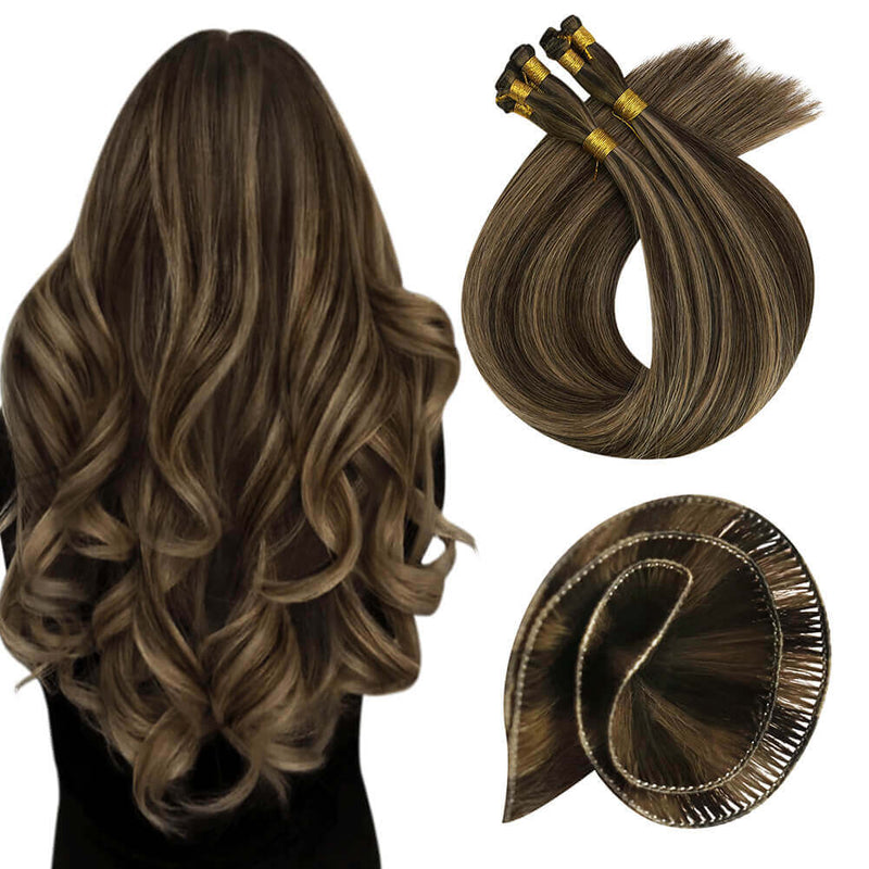 Load image into Gallery viewer, hand-made sew in hair weft，hand tied hair extensions,human hair,moresoo hair,human ahir,hair weft
