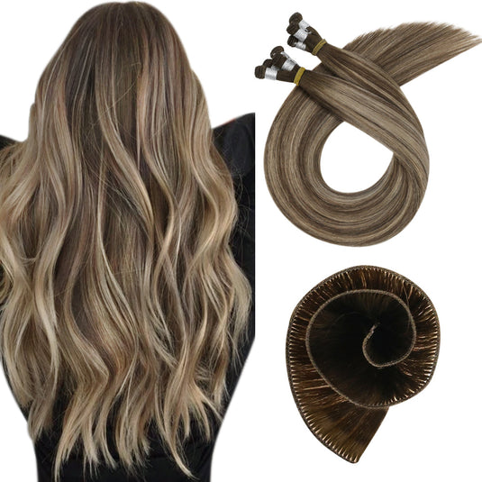 hand-made sew in hair weft，hand tied hair extensions,human hair,moresoo hair,balaage brown hair extensions