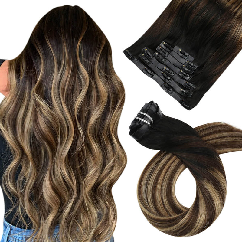 Load image into Gallery viewer, Moresoo hair extensions clip in Remy straight hair brown easy installation
