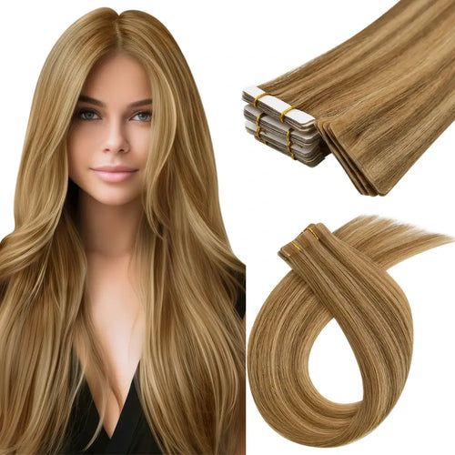 [New]Moresoo Virgin Injection Tape in Human Hair Extensions Brown Blonde (#P6/10)