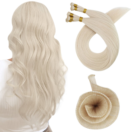 hand-made sew in hair weft，hand tied hair extensions,human hair,moresoo hair,blonde hair extensions