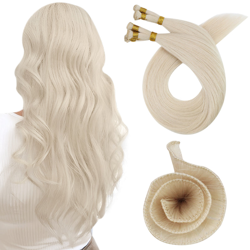 Load image into Gallery viewer, hand-made sew in hair weft，hand tied hair extensions,human hair,moresoo hair,blonde hair extensions
