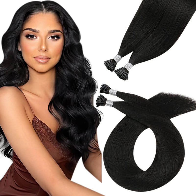 Load image into Gallery viewer, hair extensions virgin i tip human hair black hair
