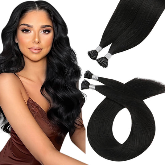 hair extensions virgin i tip human hair black hair