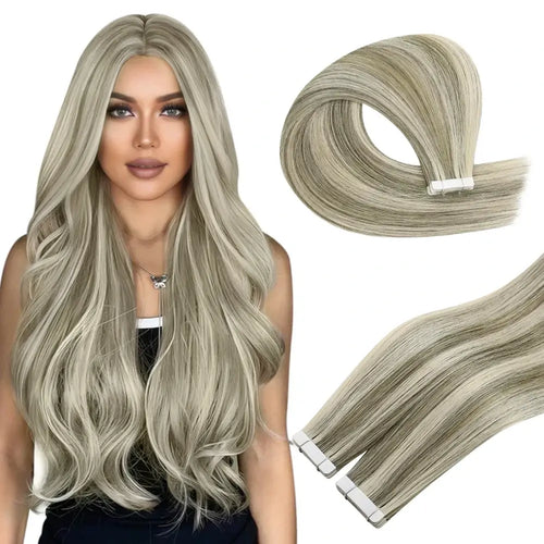 Moresoo Virgin Tape In Hair Extensions 100% Brazilian Human Highlight Blonde Hair (#1CC/80/60)