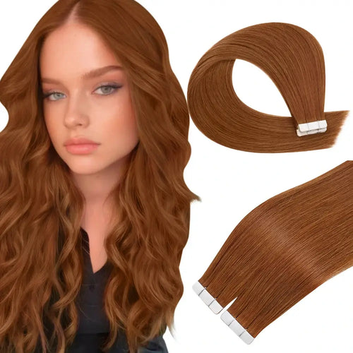 [New]Moresoo Virgin Tape In Hair Extensions 100% Brazilian Human Copper Hair (#33)