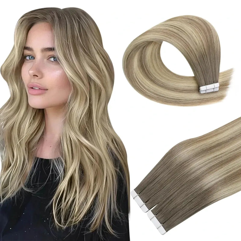 Load image into Gallery viewer, [New]Moresoo Virgin Tape In Hair Extensions 100% Brazilian Human Balayage Brown Hair (#5/7/20)
