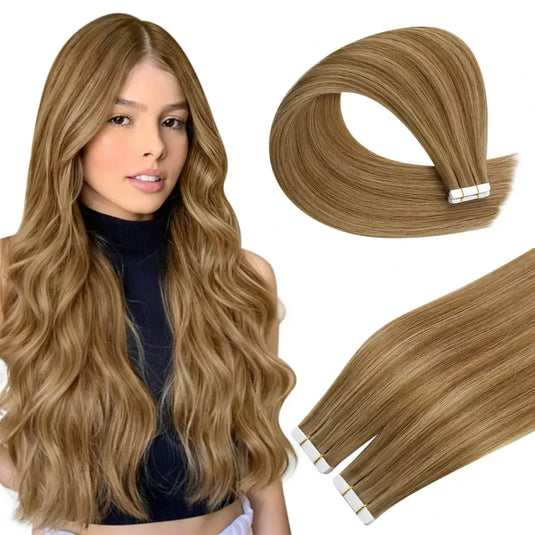 [New]Moresoo Virgin Tape In Hair Extensions 100% Brazilian Human Highlight Hair (