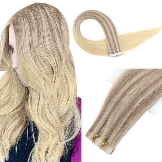 blonde_balayage straight 24 inch hair balayaage virgin tape in extension