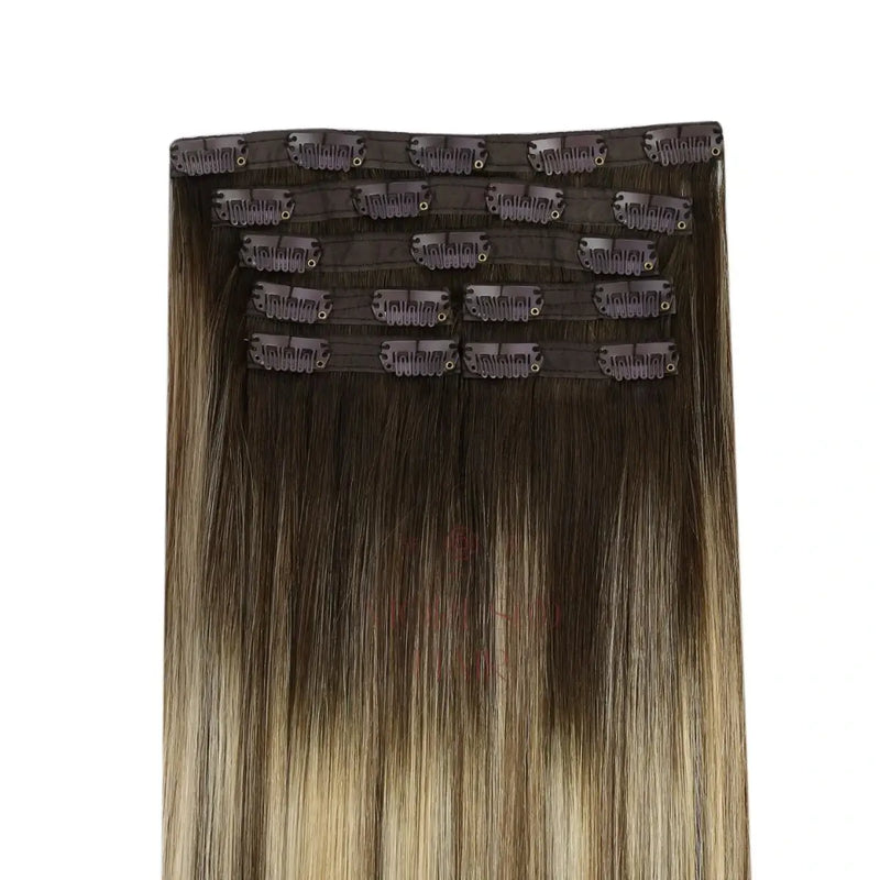 Load image into Gallery viewer, Clip in Virgin Human Hair Extensions High Quality Balayage Brown #4/8/4/22/800
