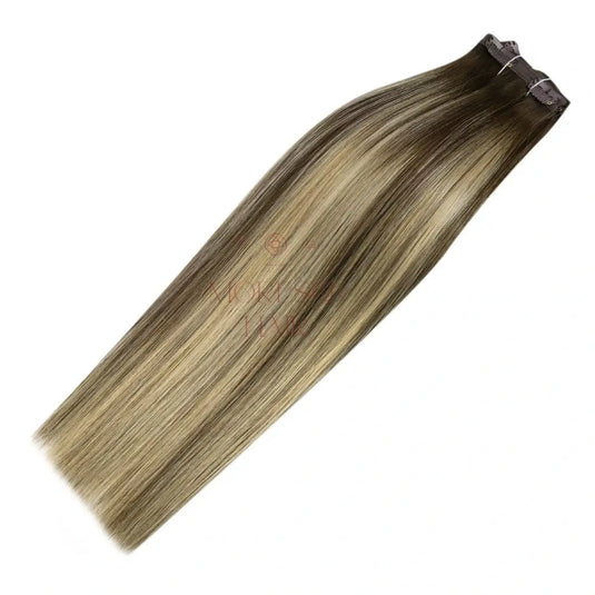 Clip in Virgin Human Hair Extensions High Quality Balayage Brown