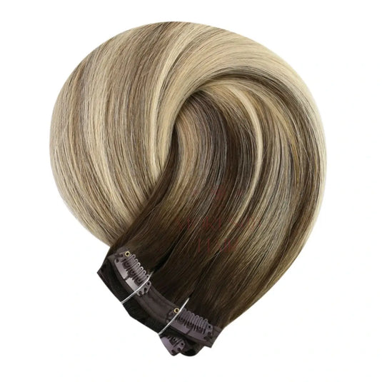 Clip in Virgin Human Hair Extensions High Quality Balayage Brown