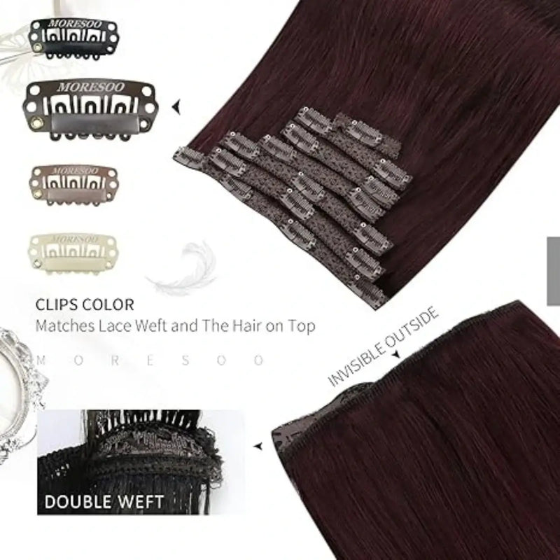 Load image into Gallery viewer, Moresoo Remy Clip In Brazilian Human Hair Extension Dark Red(#99J)
