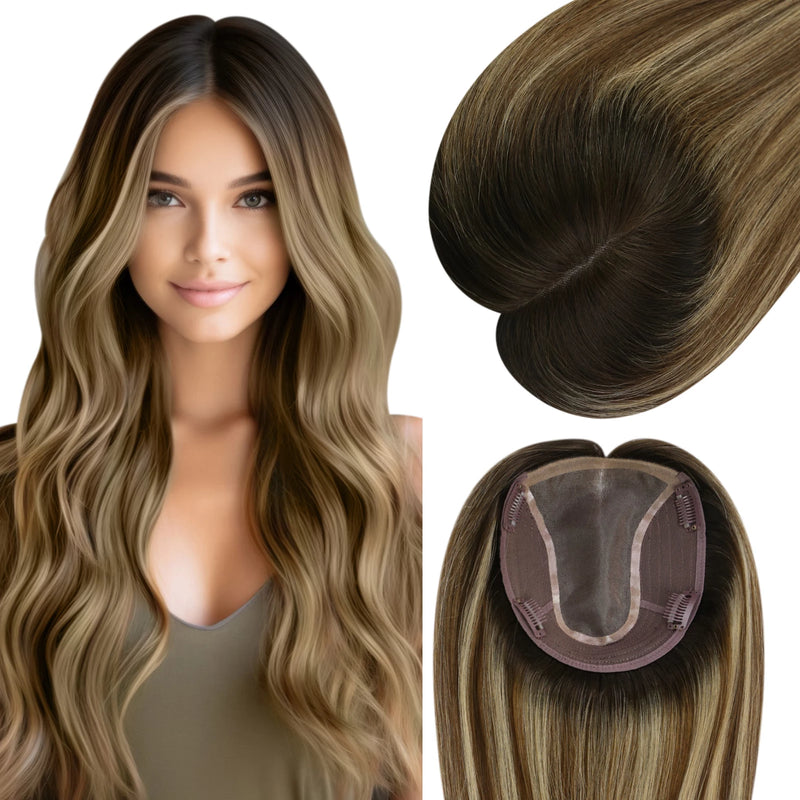 Load image into Gallery viewer, Moresoo mono base topper human hair virgin straight brown suitable for thinning hair
