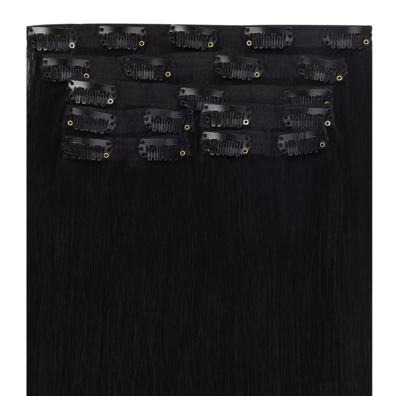 Load image into Gallery viewer, clip in virgin hair extensions jet black color
