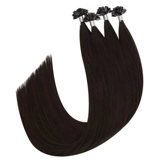 darkest brown virgin k tip pre bonded hair extensions