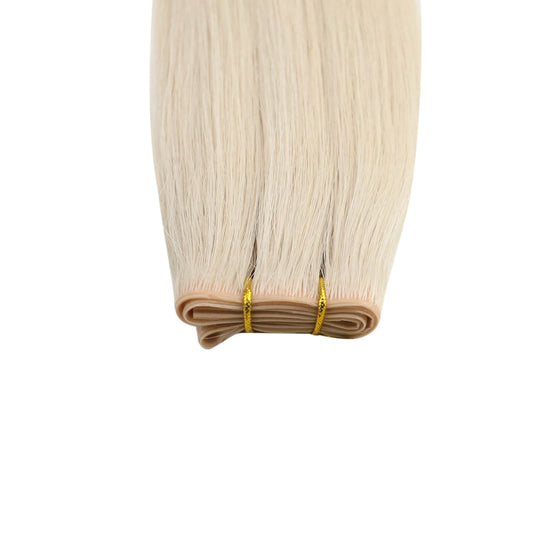 Moresoo PU Hole Flat Weft Virgin Human Hair Platinum Blonde (