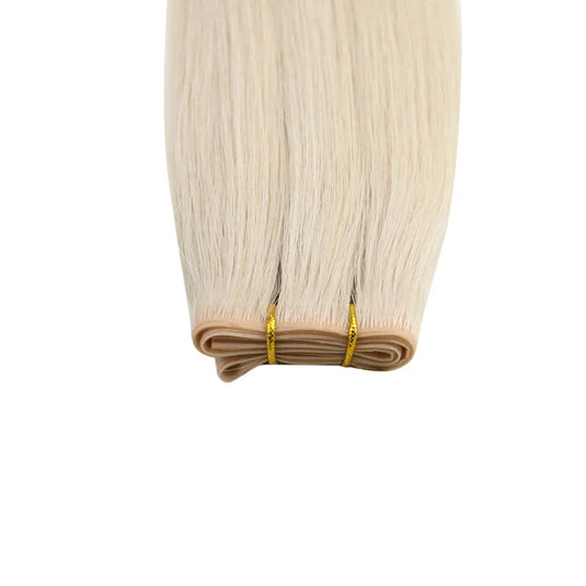 Moresoo PU Hole Flat Weft Virgin Human Hair White Blonde