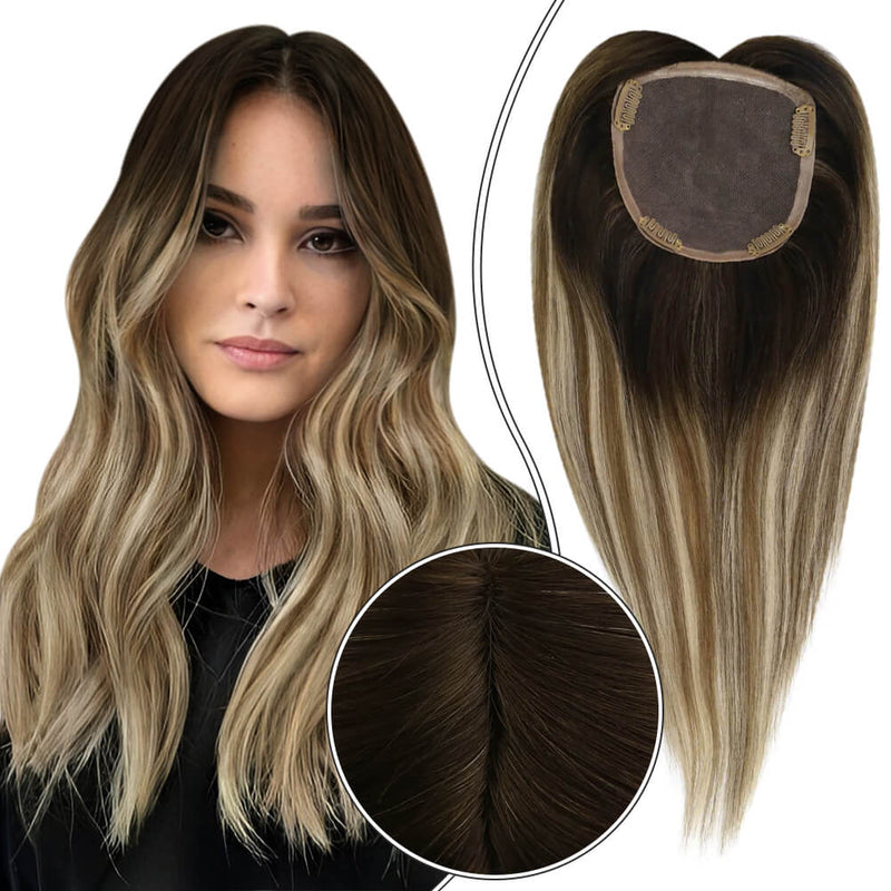 Load image into Gallery viewer, hair topper for women balayage brown mixed blonde real human hair
