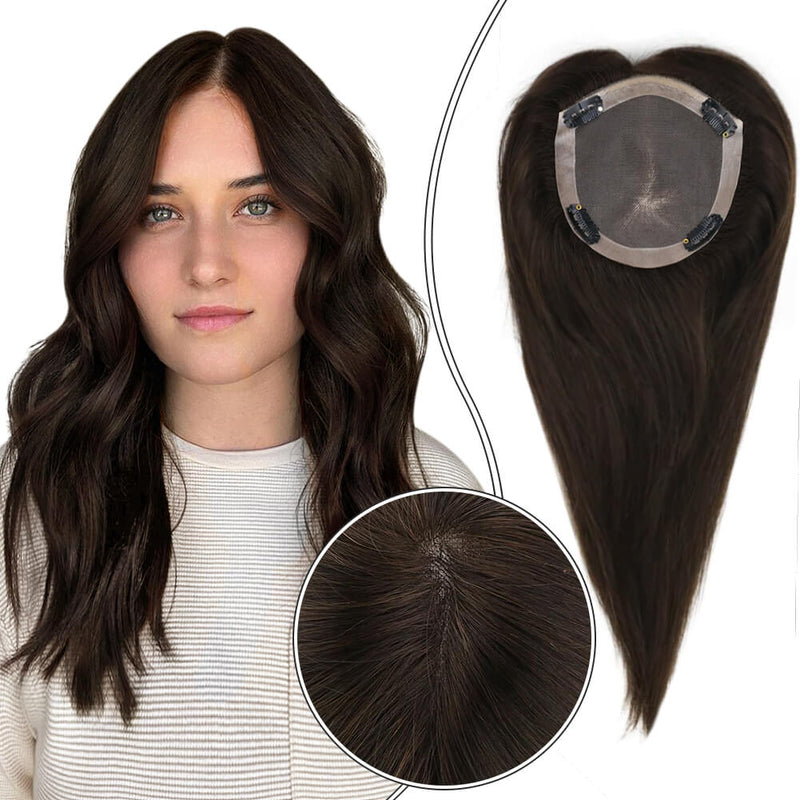 Load image into Gallery viewer, hair topper for women darkest brown real human hair
