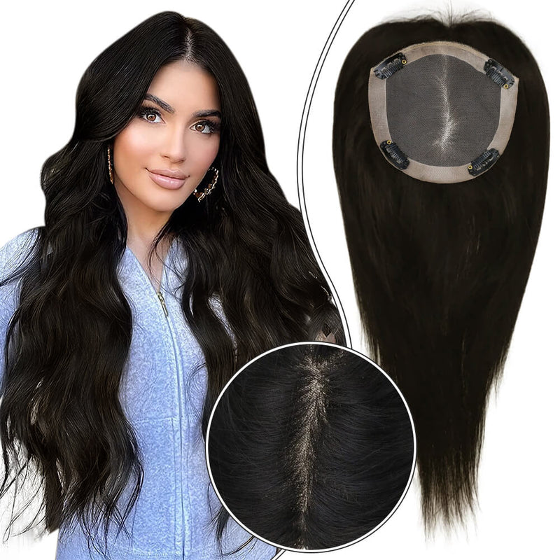 Load image into Gallery viewer, hair topper for women natural black real human hair
